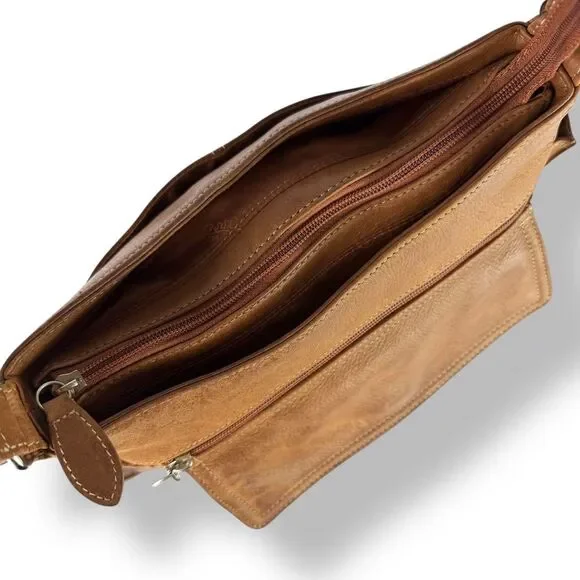 Fossil Brown Leather Utility Crossbody Shoulder Bag Multi-Pocket Style 75082 - Picture 9 of 12